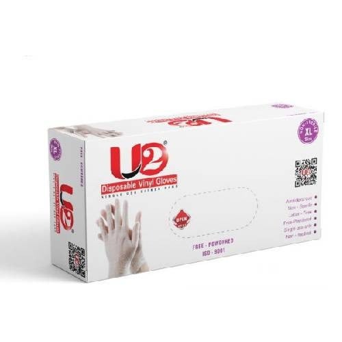 قفازات U2 فينيل للاستخدام مرة واحدة، مقاس XL، عدد...