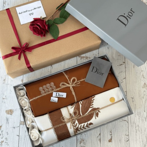 طقم هدايا رجالية شتوية فاخرة - قماش Dior وشال كشمي...