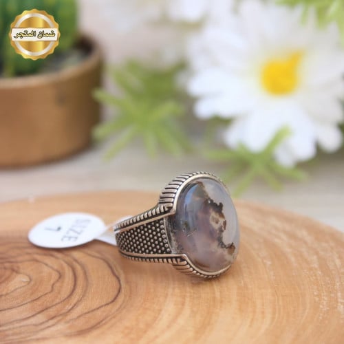 خاتم فضه بحجر عقيقي حجر