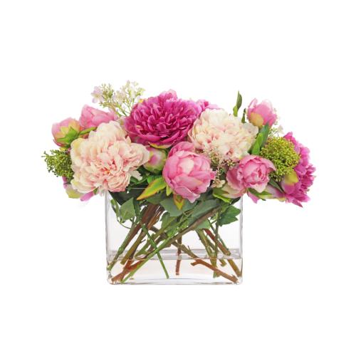 تنسيقة من الفاوانيا - فازة زجاجية مستطيلة