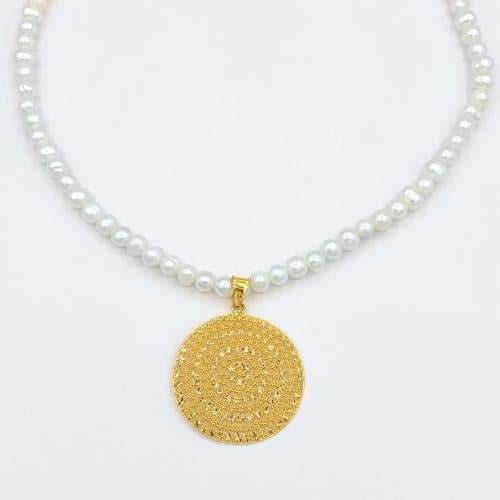 (1101.NE) عقد ذهب عيار 21 مع لولو