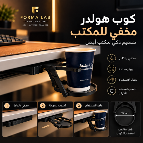 حامل أكواب مخفي تحت المكتب