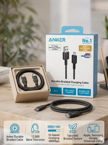 كيبل Anker USB-A to USB-C Cable متر اسود