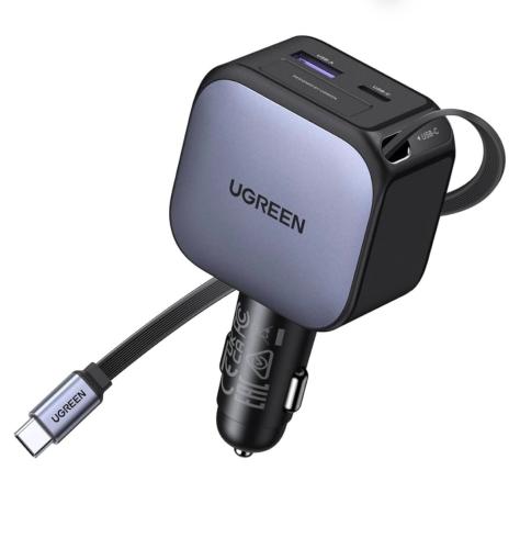 شاحن سيارة قابل للسحب من UGREEN بقوة 90 واط مع كاب...