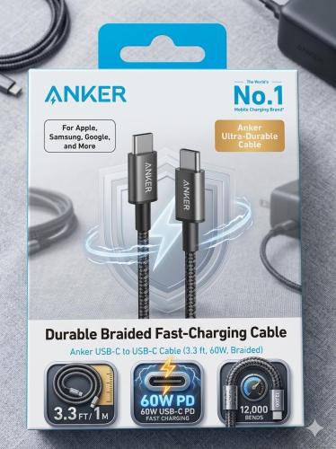كيبل Anker USB-C 60W متر اسود