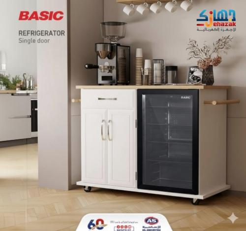 ثلاجة بيسك تبريد باب واحد 2.2قدم زجاج اسود - BRS-S...