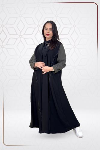 عباية كم زيتي قماش انترنت + طرحه