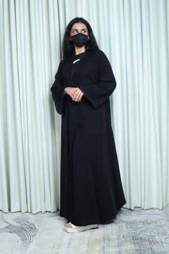 عباية دبل كلوش حرير تطريز كحلي ناعم