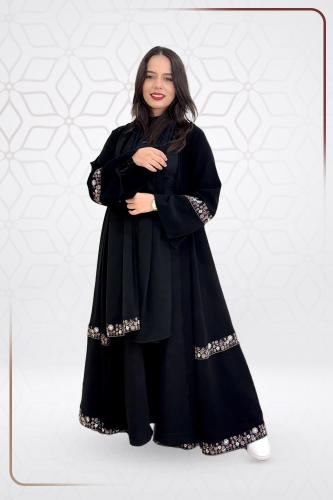 عباية دبل كلوش قماش سراميك مع كلفه تطريز يدوي