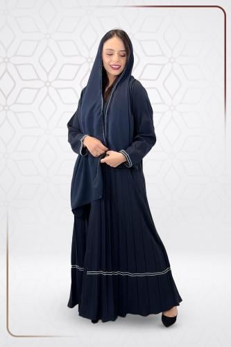 عباية بليسيه تطريز أوف وايت أنيق