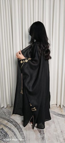 عباية بشت تطريز لينن هندي أسود