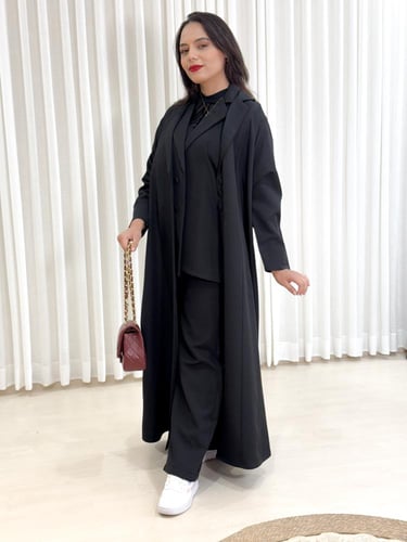 عباية ثلاث قطع قماش سرميك + طرحه