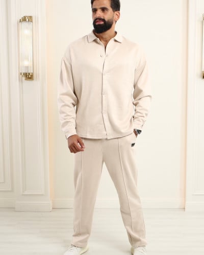 طقم شتوي خامة مخملية بيج