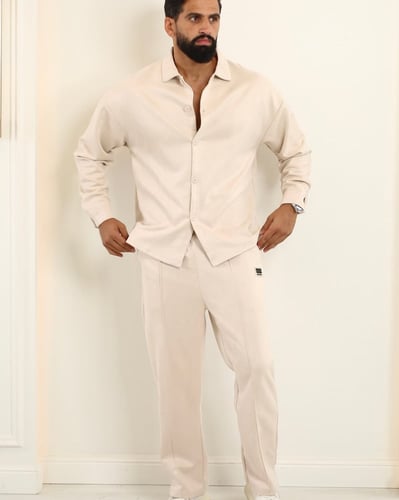 طقم شتوي خامة مخملية بيج