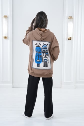 oversized brown Hoodie -بلوفر بني