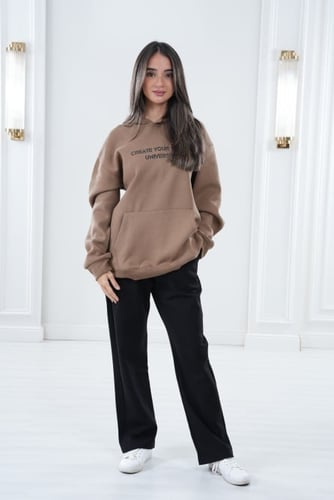 oversized brown Hoodie -بلوفر بني