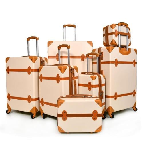 طقم حقائب سفر بعجلات من 5 قطع و 7 قطع بيج بني