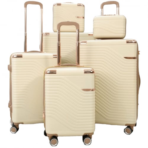 طقم حقائب سفر مخطط بجوانب 4 قطع سحب كبيرة + 2 قطع...