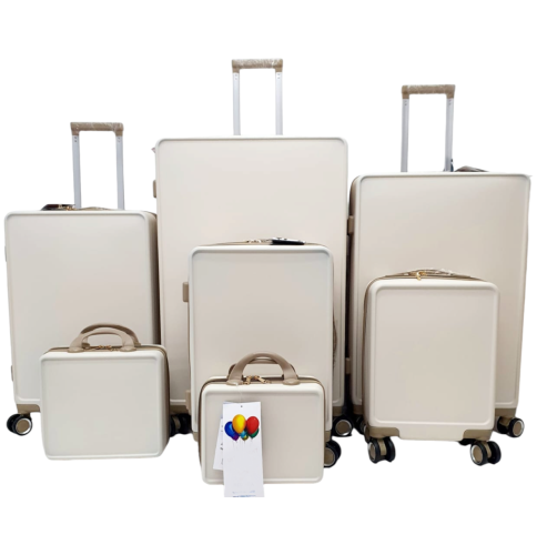 شنط سفر طقم 7 قطع لون بيج بإطار بني