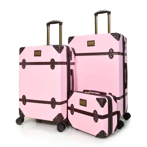 شنط سفر فايبر كلاسيكية – طقم 4 قطع لون وردي