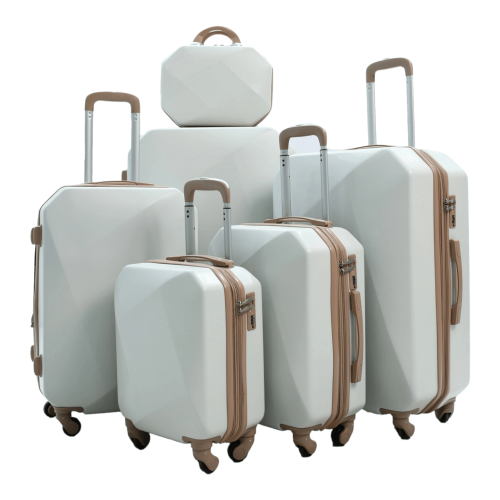 شنط سفر طقم 6 قطع بتصميم هندسي لون بيج كاكي