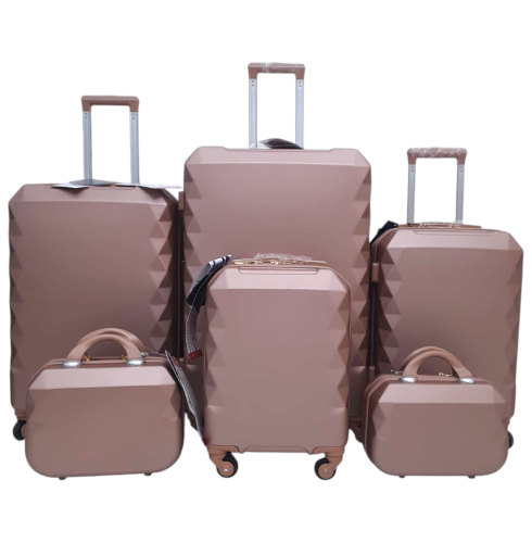 طقم حقائب سفر فايبر 6 قطع بجوانب مدببة لون روز قول...