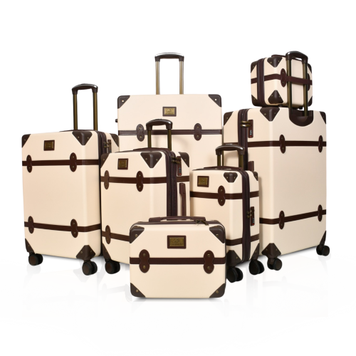 شنط سفر فايبر كلاسيكية – طقم 7 قطع لون بيج و بني غ...