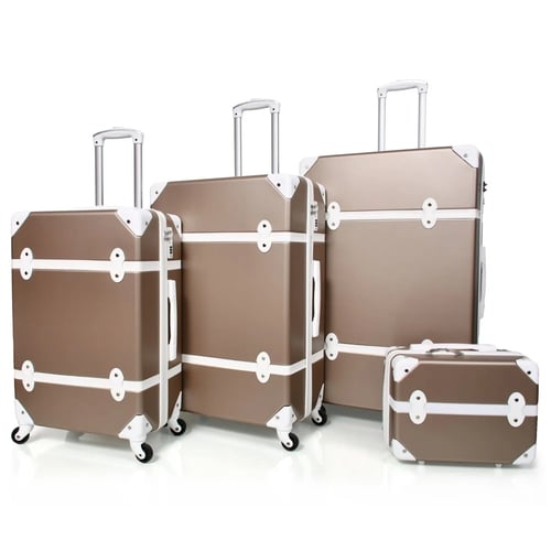 طقم شنط سفر كلاسيكي فينتيج مكون من 7 قطع لون ذهبي