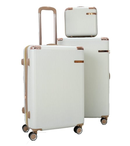 طقم حقائب سفر مخطط بجوانب 4 قطع سحب كبيرة + قطعة ي...