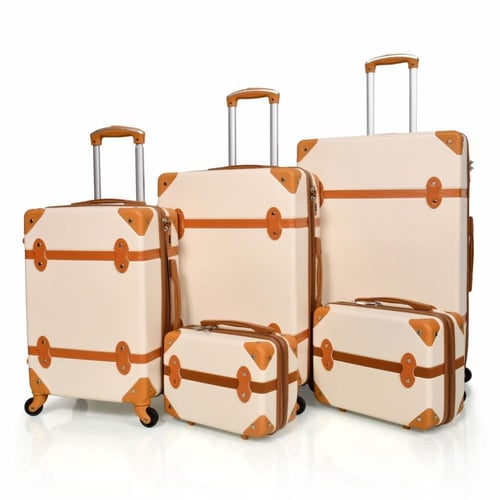 طقم حقائب سفر بعجلات من 5 قطع و 7 قطع بيج بني