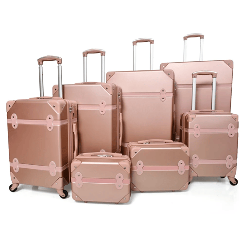 طقم شنط سفر كلاسيكي فينتيج مكون من 7 قطع لون روز ق...