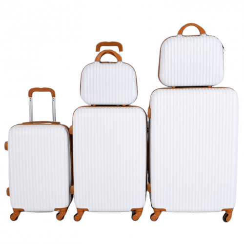 طقم حقائب بخطوط طولية 5 قطع لون ابيض بني