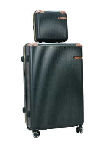 طقم حقائب سفر مخطط بجوانب 4 قطع سحب كبيرة + قطعة ي...