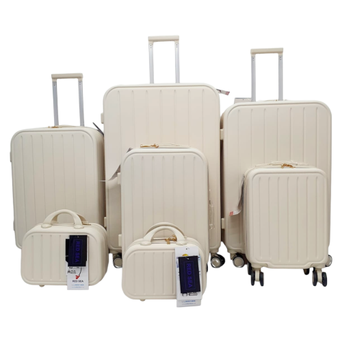 حقائب سفر طقم مقلم مكون من فايبر 7 قطع لون بيج