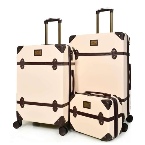 شنط سفر فايبر كلاسيكية – طقم 4 قطع لون بيج و بني غ...