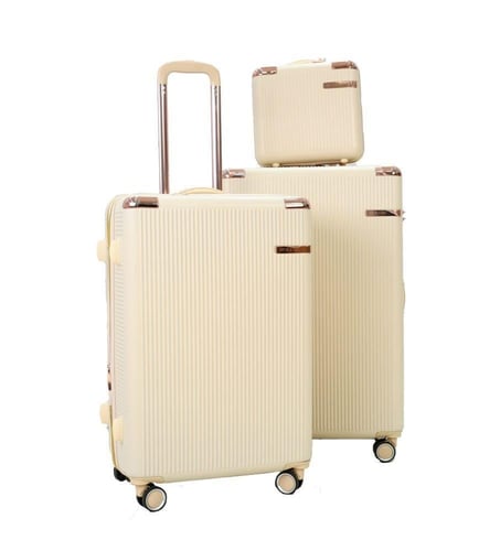 طقم حقائب سفر مخطط بجوانب 4 قطع سحب كبيرة + قطعة ي...