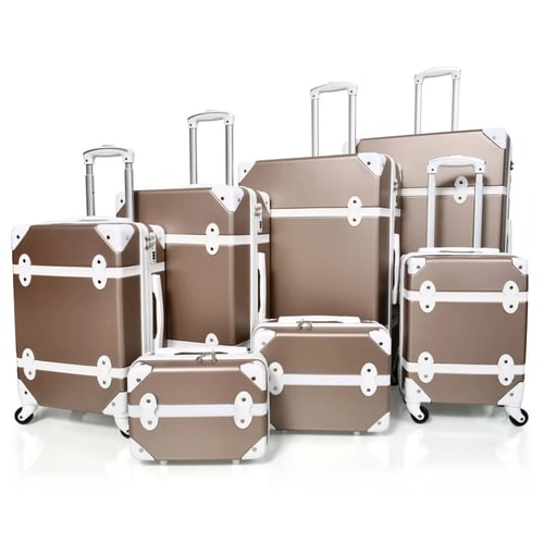 طقم شنط سفر كلاسيكي فينتيج مكون من 7 قطع لون ذهبي