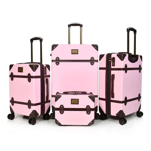 شنط سفر فايبر كلاسيكية – طقم 4 قطع لون وردي