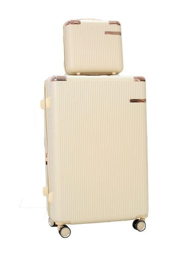 طقم حقائب سفر مخطط بجوانب 4 قطع سحب كبيرة + قطعة ي...