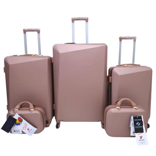 حقائب سفر طقم مكون من فايبر 5 قطع بزاوية محدبة لون...