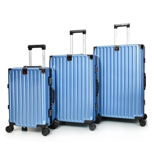طقم شنط سفر 3 قطع ABS مع إطار ألومنيوم لون أزرق