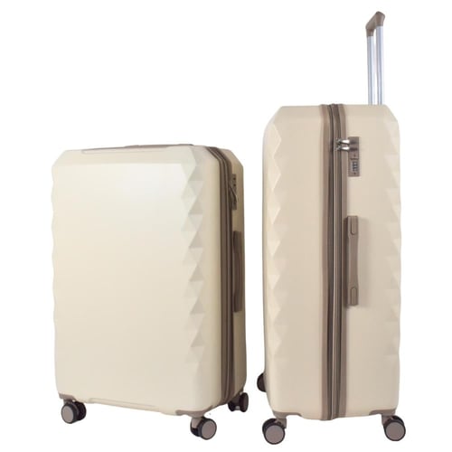 طقم حقائب سفر فايبر 7 قطع بجوانب مدببة لون بيج كاك...