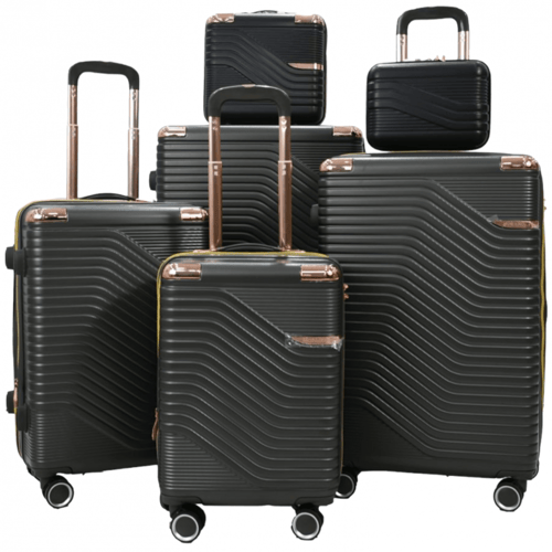 طقم حقائب سفر مخطط بجوانب 4 قطع سحب كبيرة + 2 قطع...