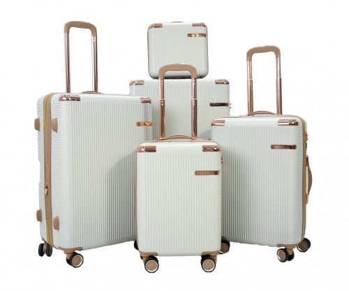 طقم حقائب سفر مخطط بجوانب 4 قطع سحب كبيرة + قطعة ي...