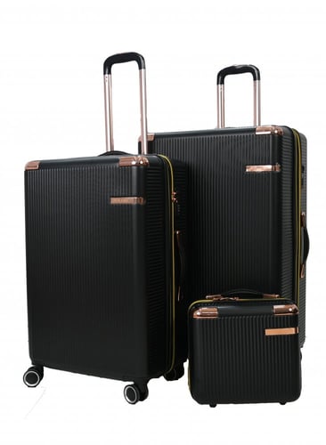 طقم حقائب سفر مخطط بجوانب 4 قطع سحب كبيرة + قطعة ي...