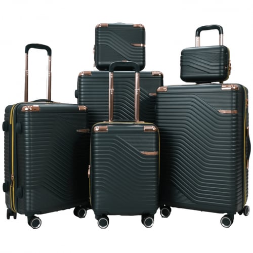 طقم حقائب سفر مخطط بجوانب 4 قطع سحب كبيرة + 2 قطع...