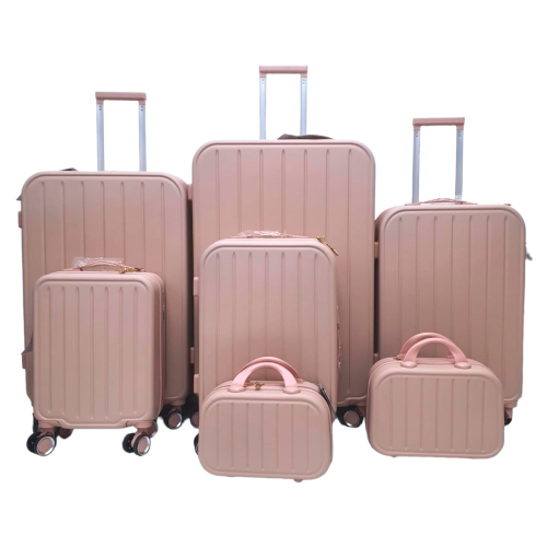 حقائب سفر طقم مقلم مكون من فايبر 7 قطع لون وردي