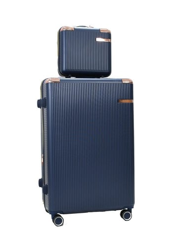 طقم حقائب سفر مخطط بجوانب 4 قطع سحب كبيرة + قطعة ي...