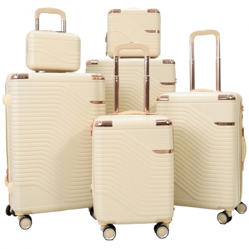 طقم حقائب سفر مخطط بجوانب 4 قطع سحب كبيرة + 2 قطع...