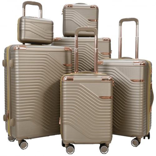 طقم حقائب سفر مخطط بجوانب 4 قطع سحب كبيرة + 2 قطع...